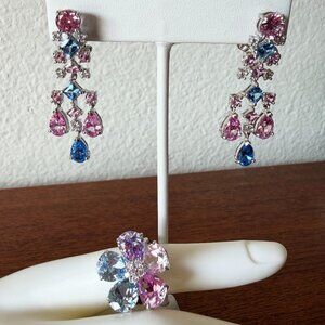Dani By Daniel K Multi-Color Pink Created Sapphire Flower Ring And Earrings Set